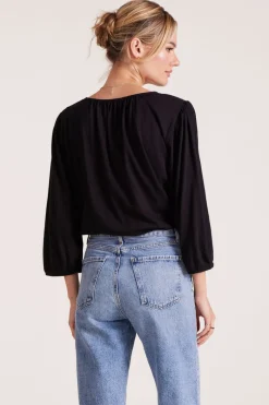 Tops*bobi Los Angeles SHIRRED 3/4 SLEEVE TEE BLACK
