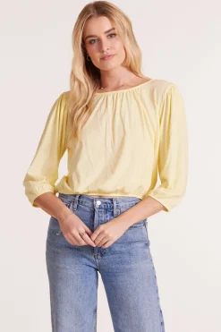 Tops*bobi Los Angeles SHIRRED 3/4 SLEEVE TEE PALE YELLOW