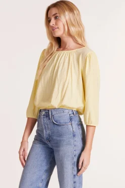 Tops*bobi Los Angeles SHIRRED 3/4 SLEEVE TEE PALE YELLOW