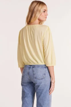 Tops*bobi Los Angeles SHIRRED 3/4 SLEEVE TEE PALE YELLOW