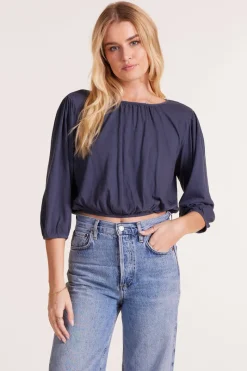 Tops*bobi Los Angeles SHIRRED 3/4 SLEEVE TEE GRANITE