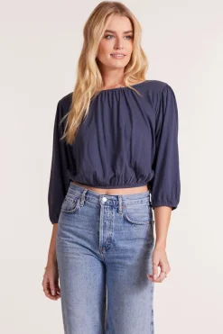 Tops*bobi Los Angeles SHIRRED 3/4 SLEEVE TEE GRANITE