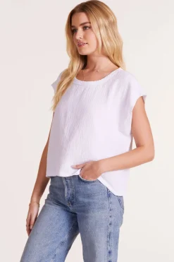 Tops*bobi Los Angeles SHORT SLEEVE DOLMAN TOP WHITE