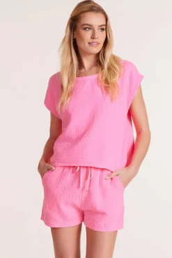 Tops*bobi Los Angeles SHORT SLEEVE DOLMAN TOP NEO PINK