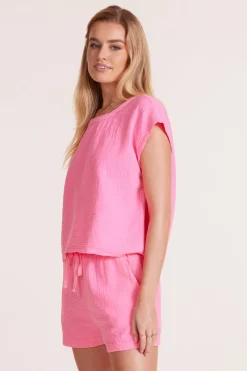 Tops*bobi Los Angeles SHORT SLEEVE DOLMAN TOP NEO PINK