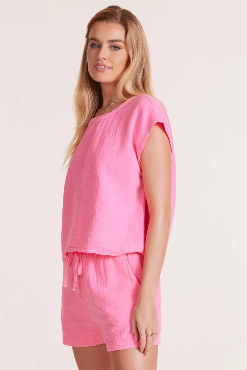 Tops*bobi Los Angeles SHORT SLEEVE DOLMAN TOP NEO PINK