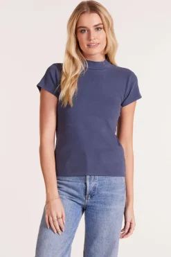 Tops*bobi Los Angeles SHORT SLEEVE MOCK NECK TEE GRANITE