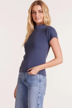 Tops*bobi Los Angeles SHORT SLEEVE MOCK NECK TEE GRANITE