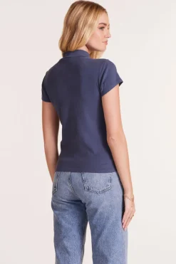 Tops*bobi Los Angeles SHORT SLEEVE MOCK NECK TEE GRANITE