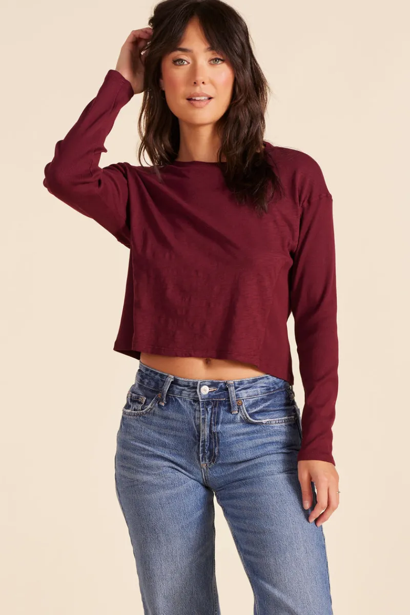 Tops*bobi Los Angeles SIDE RIBBED LONG SLEEVE TEE PORT