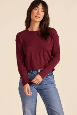 Tops*bobi Los Angeles SIDE RIBBED LONG SLEEVE TEE PORT