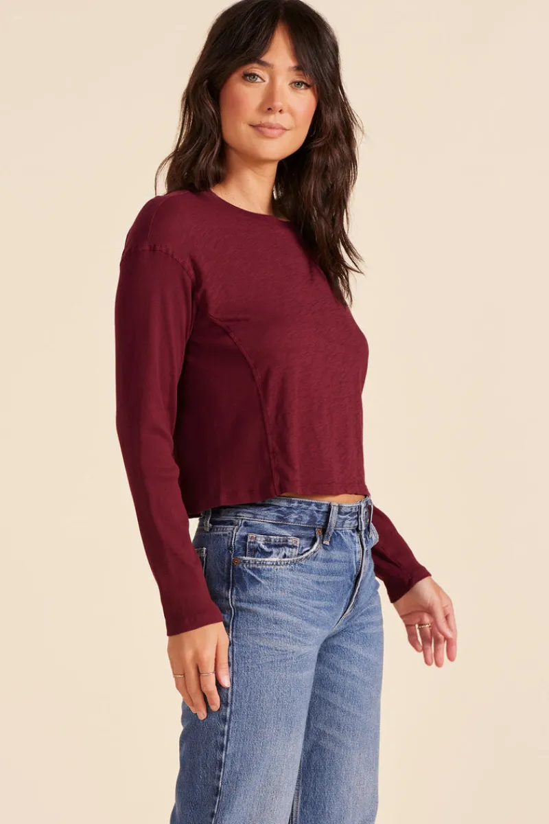 Tops*bobi Los Angeles SIDE RIBBED LONG SLEEVE TEE PORT