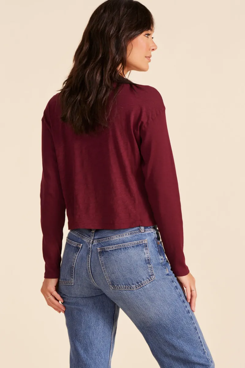 Tops*bobi Los Angeles SIDE RIBBED LONG SLEEVE TEE PORT