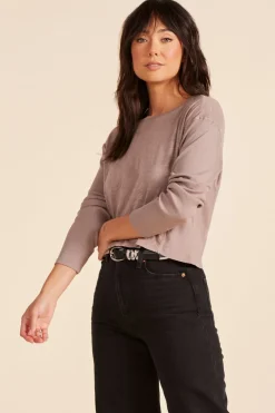 Tops*bobi Los Angeles SIDE RIBBED LONG SLEEVE TEE MUSHROOM