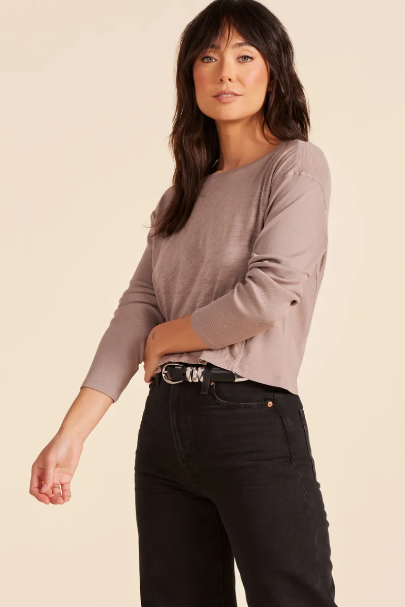 Tops*bobi Los Angeles SIDE RIBBED LONG SLEEVE TEE MUSHROOM