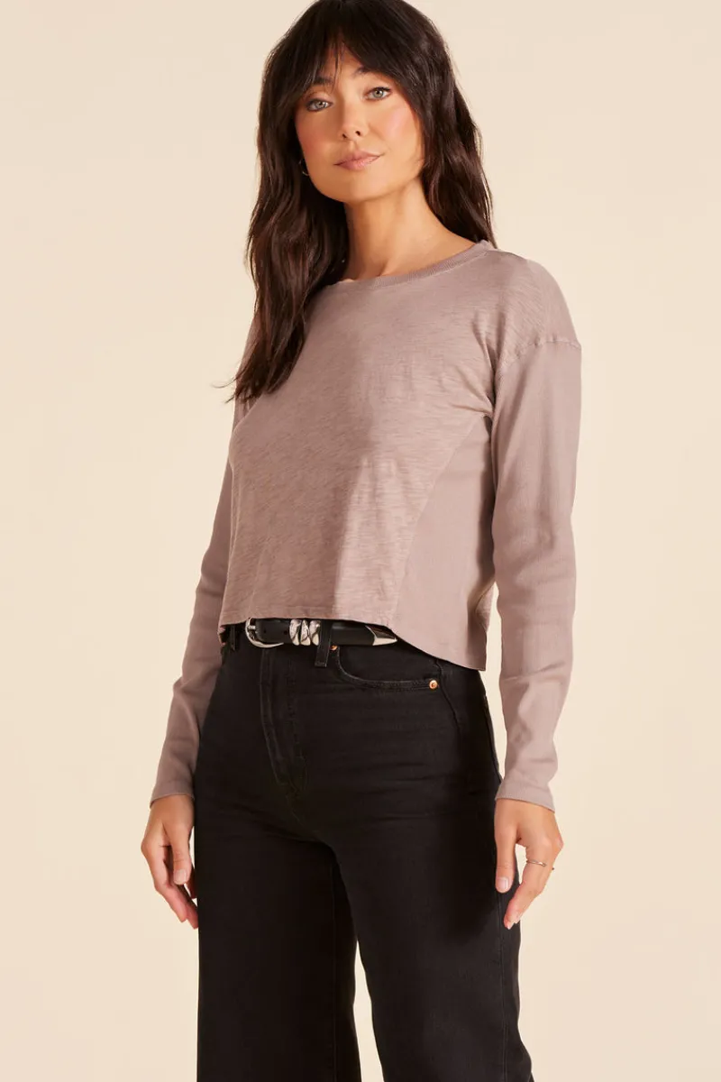 Tops*bobi Los Angeles SIDE RIBBED LONG SLEEVE TEE MUSHROOM