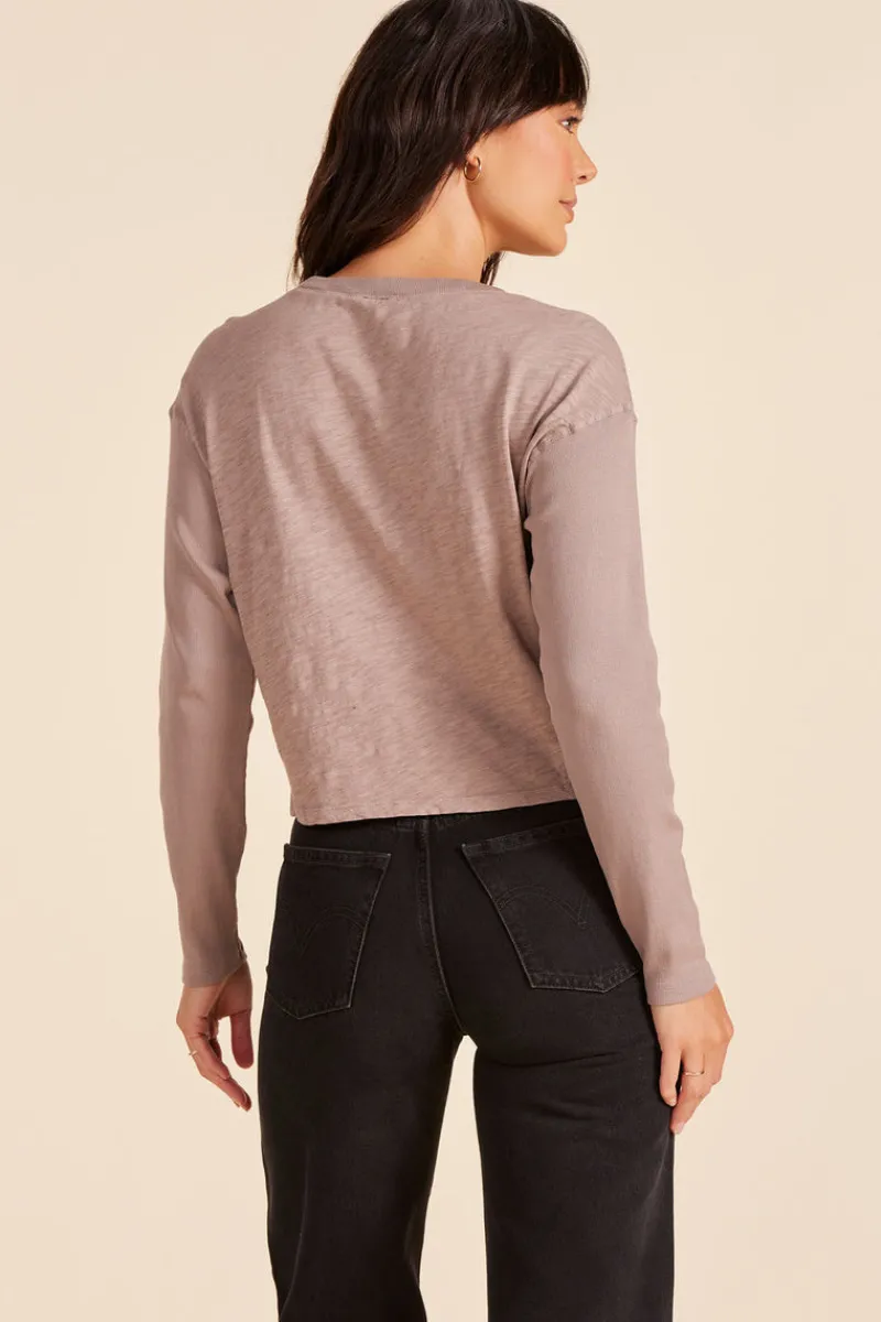 Tops*bobi Los Angeles SIDE RIBBED LONG SLEEVE TEE MUSHROOM