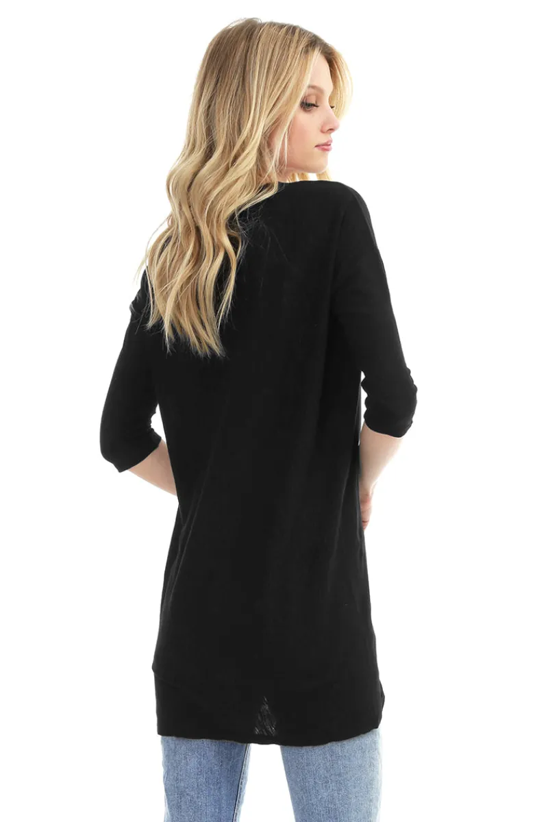 Tops*bobi Los Angeles 3/4 Sleeve High Low Tunic BLACK