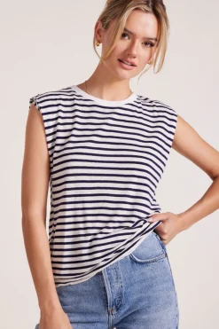 Tanks|Tops*bobi Los Angeles SLEEVELESS CREWNECK TEE NAVY STRIPE