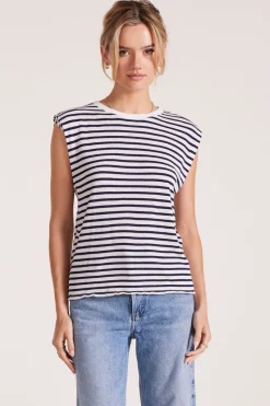 Tanks|Tops*bobi Los Angeles SLEEVELESS CREWNECK TEE NAVY STRIPE
