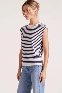 Tanks|Tops*bobi Los Angeles SLEEVELESS CREWNECK TEE NAVY STRIPE