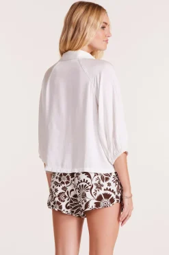 Tops*bobi Los Angeles 3/4 SLEEVE RAGLAN CROPPED BUTTON UP TOP WHITE
