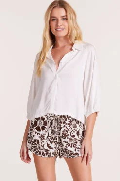 Tops*bobi Los Angeles 3/4 SLEEVE RAGLAN CROPPED BUTTON UP TOP WHITE