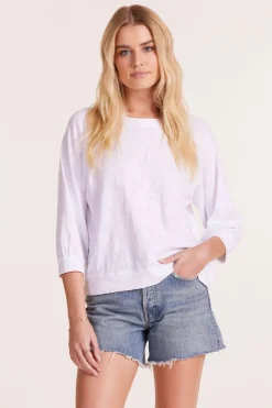 Tops*bobi Los Angeles 3/4 SLEEVE RAGLAN TEE WITH BANDS WHITE