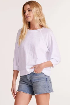 Tops*bobi Los Angeles 3/4 SLEEVE RAGLAN TEE WITH BANDS WHITE