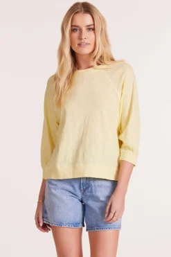 Tops*bobi Los Angeles 3/4 SLEEVE RAGLAN TEE WITH BANDS PALE YELLOW