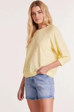 Tops*bobi Los Angeles 3/4 SLEEVE RAGLAN TEE WITH BANDS PALE YELLOW