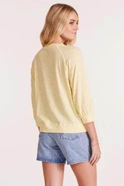 Tops*bobi Los Angeles 3/4 SLEEVE RAGLAN TEE WITH BANDS PALE YELLOW