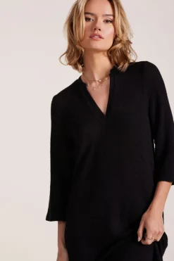 Dresses*bobi Los Angeles 3/4 SLEEVE SPLIT NECK TUNIC BLACK