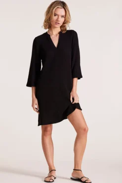 Dresses*bobi Los Angeles 3/4 SLEEVE SPLIT NECK TUNIC BLACK