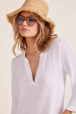 Dresses*bobi Los Angeles 3/4 SLEEVE SPLIT NECK TUNIC WHITE