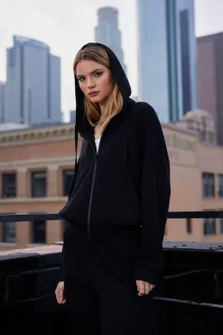 Outerwear*bobi Los Angeles SLOUCHY ZIP FRONT HOODIE BLACK