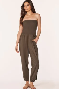 Jumpsuits*bobi Los Angeles SMOCKED TOP SPLIT LEG JUMPSUIT TROOPS