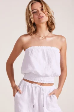 Tops*bobi Los Angeles SMOCKED TUBE TOP WHITE