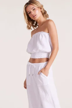 Tops*bobi Los Angeles SMOCKED TUBE TOP WHITE