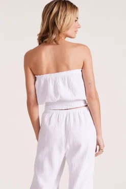 Tops*bobi Los Angeles SMOCKED TUBE TOP WHITE