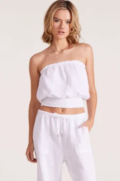Tops*bobi Los Angeles SMOCKED TUBE TOP WHITE