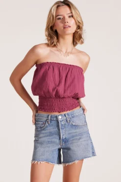 Tops*bobi Los Angeles SMOCKED TUBE TOP CHUTNEY