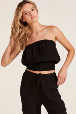 Tops*bobi Los Angeles SMOCKED TUBE TOP BLACK