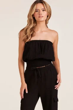 Tops*bobi Los Angeles SMOCKED TUBE TOP BLACK