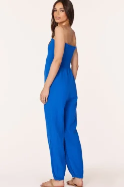 Jumpsuits*bobi Los Angeles SMOCKED TUBE TOP JUMPSUIT CERULEAN