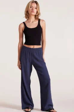 Bottoms*bobi Los Angeles SMOCKED WAIST WIDE LEG PANT PACIFIC BLUE