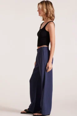 Bottoms*bobi Los Angeles SMOCKED WAIST WIDE LEG PANT PACIFIC BLUE