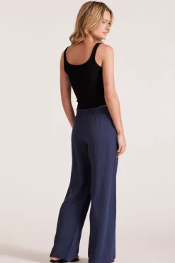 Bottoms*bobi Los Angeles SMOCKED WAIST WIDE LEG PANT PACIFIC BLUE