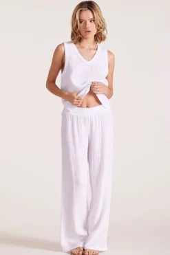 Bottoms*bobi Los Angeles SMOCKED WAIST WIDE LEG PANT WHITE