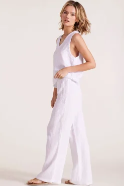 Bottoms*bobi Los Angeles SMOCKED WAIST WIDE LEG PANT WHITE